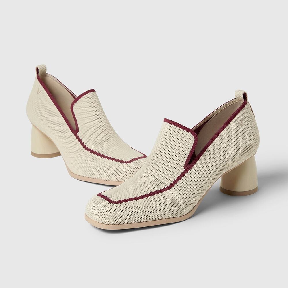 Vivaia Quinn Square Cream Minimalist Old Money Knit Comfort Loafer Heels NWB 9